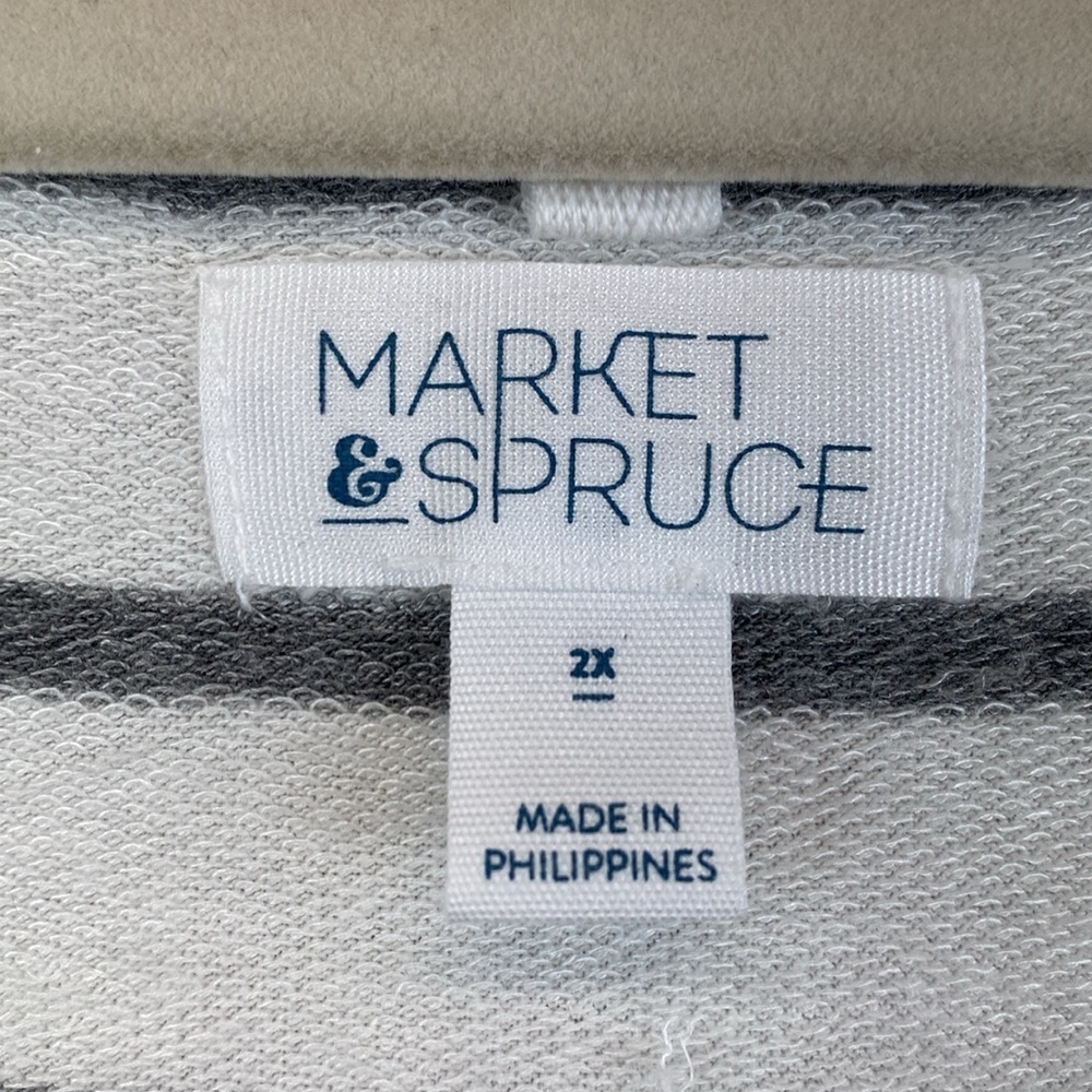 Market & Spruce super soft tee long sleeve 2X gray/white nautical stripe preppy - Picture 3 of 8